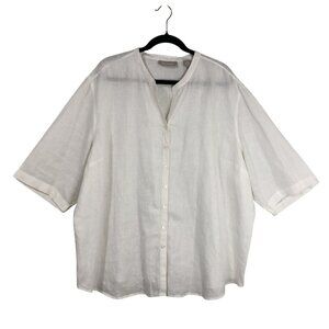Kate Hill Blouse 100% Linen Ralaxed Fit Size 3X White Button Down Womens